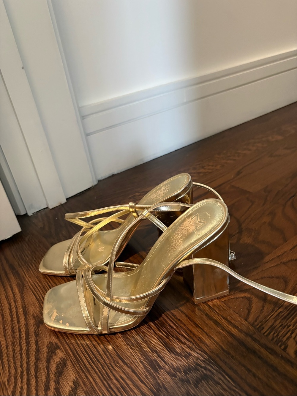Marc Fisher Metallic Gold Strappy Block Heels